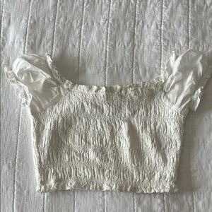 American Eagle Outfitters White Smocked Crop Top